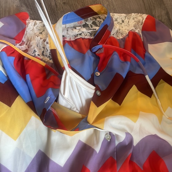 Gianni Bini mini Dress multi colored Chevron Long Sleeve Lace Detail,Medium - Picture 11 of 12